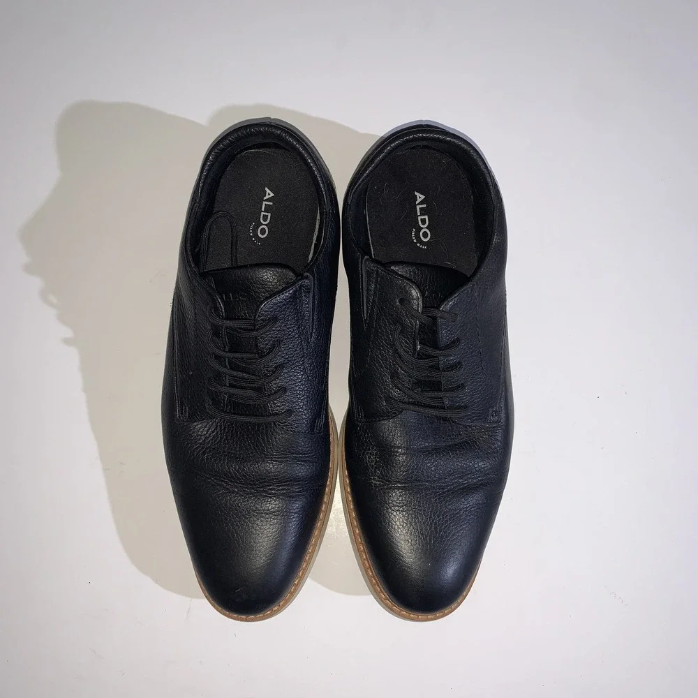 Aldo Shoes Mens Size 11 Black Leather Casual Oxford Derby Lace Up Comfort Sole